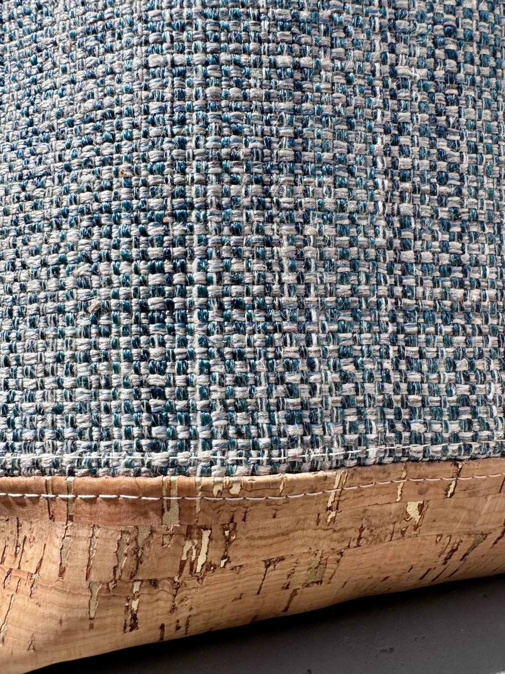 Tweedy // Light Blue with Green Satin Lining, Gold embellished Cork-bottom purse