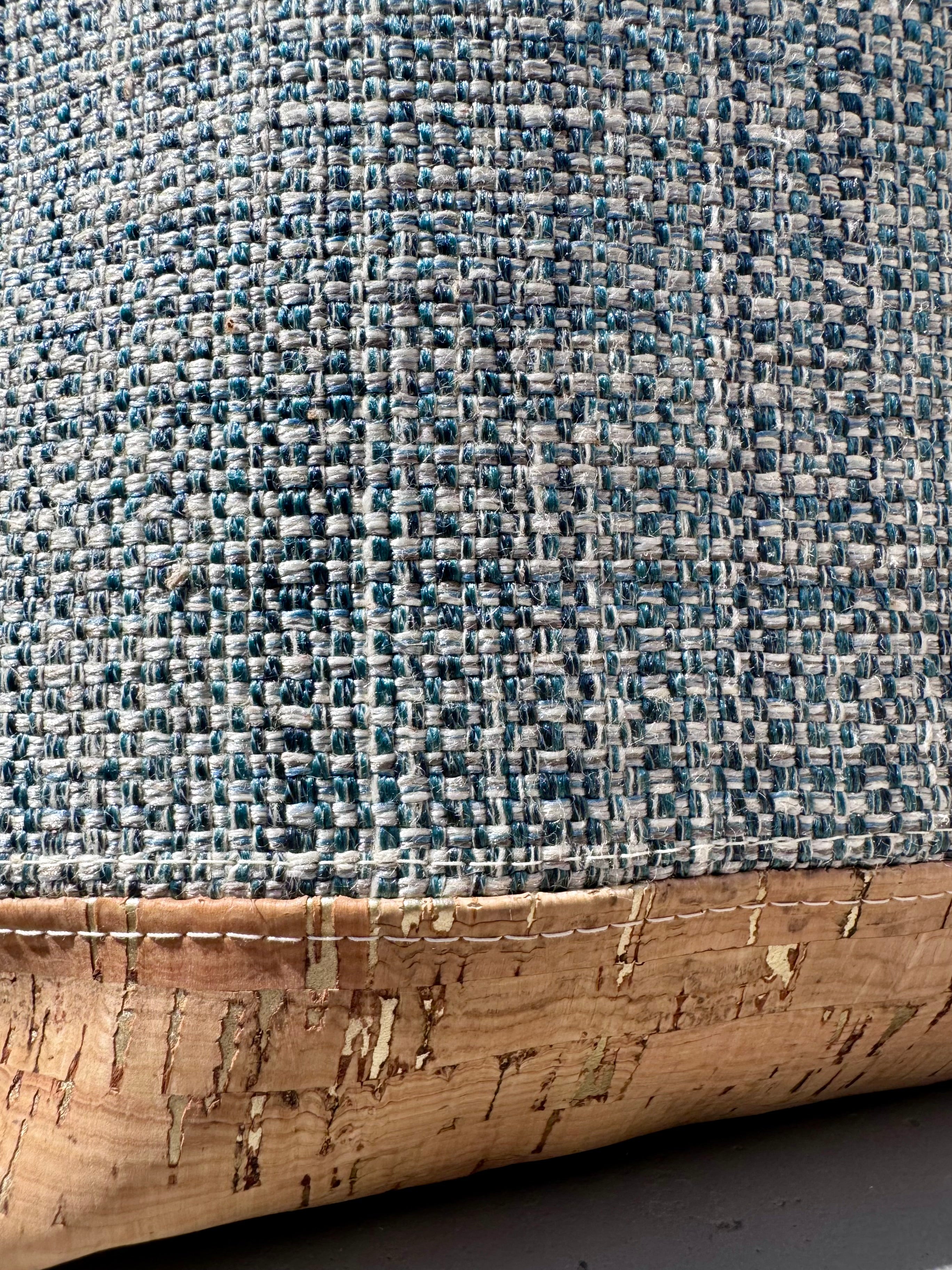 Tweedy // Light Blue with Green Satin Lining, Gold embellished Cork-bottom purse