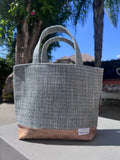 Tweedy // Light Blue with Blue Satin Lining, Gold embellished Cork-bottom purse