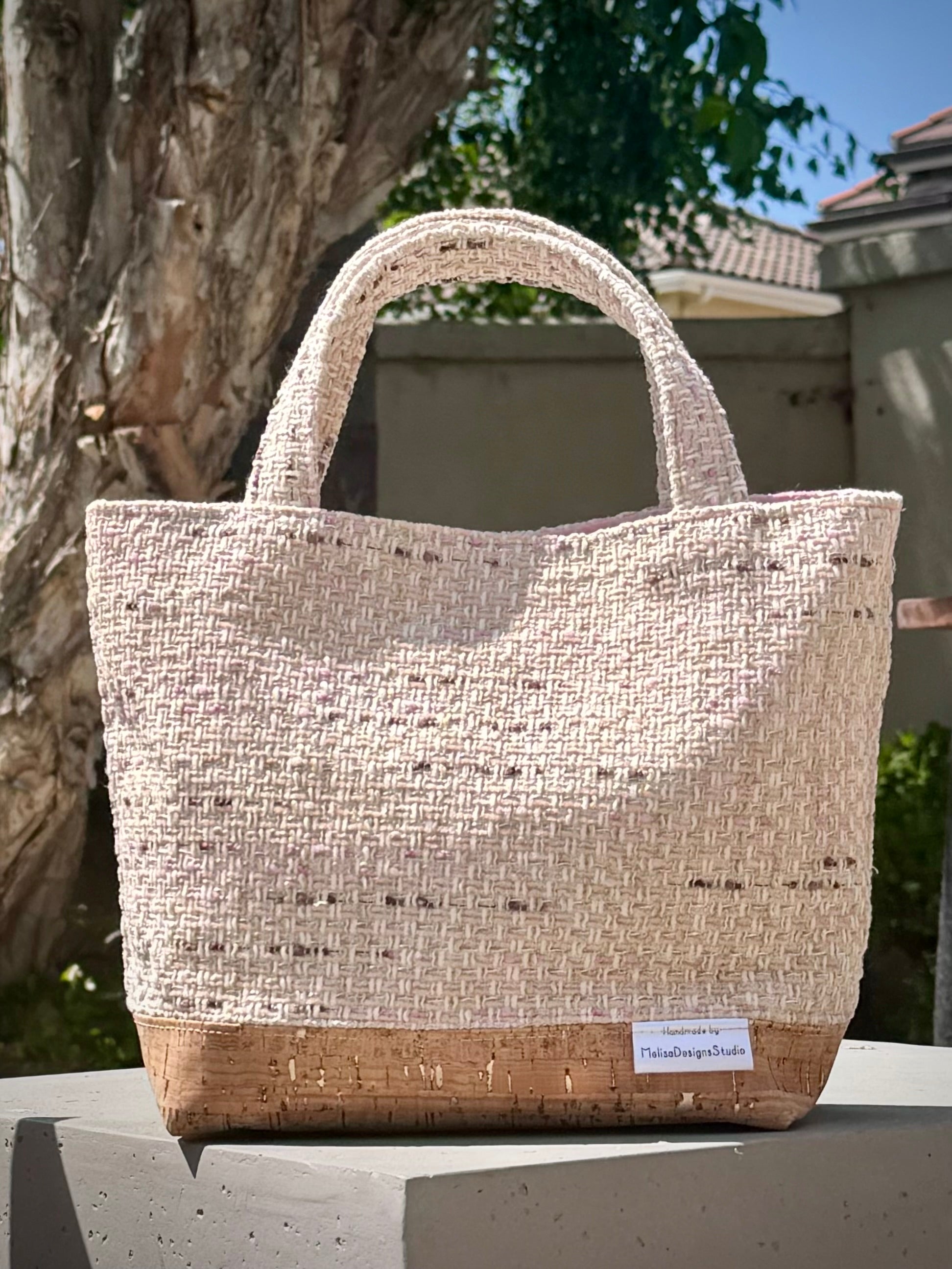Tweedy // Pink with Pink lining, Gold embellished Cork-bottom purse
