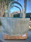 Tweedy // Light Blue with Green Satin Lining, Gold embellished Cork-bottom purse