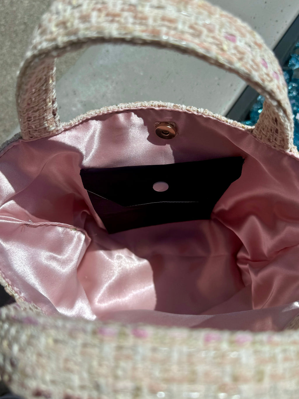 Tweedy // Pink with Pink lining, Gold embellished Cork-bottom purse