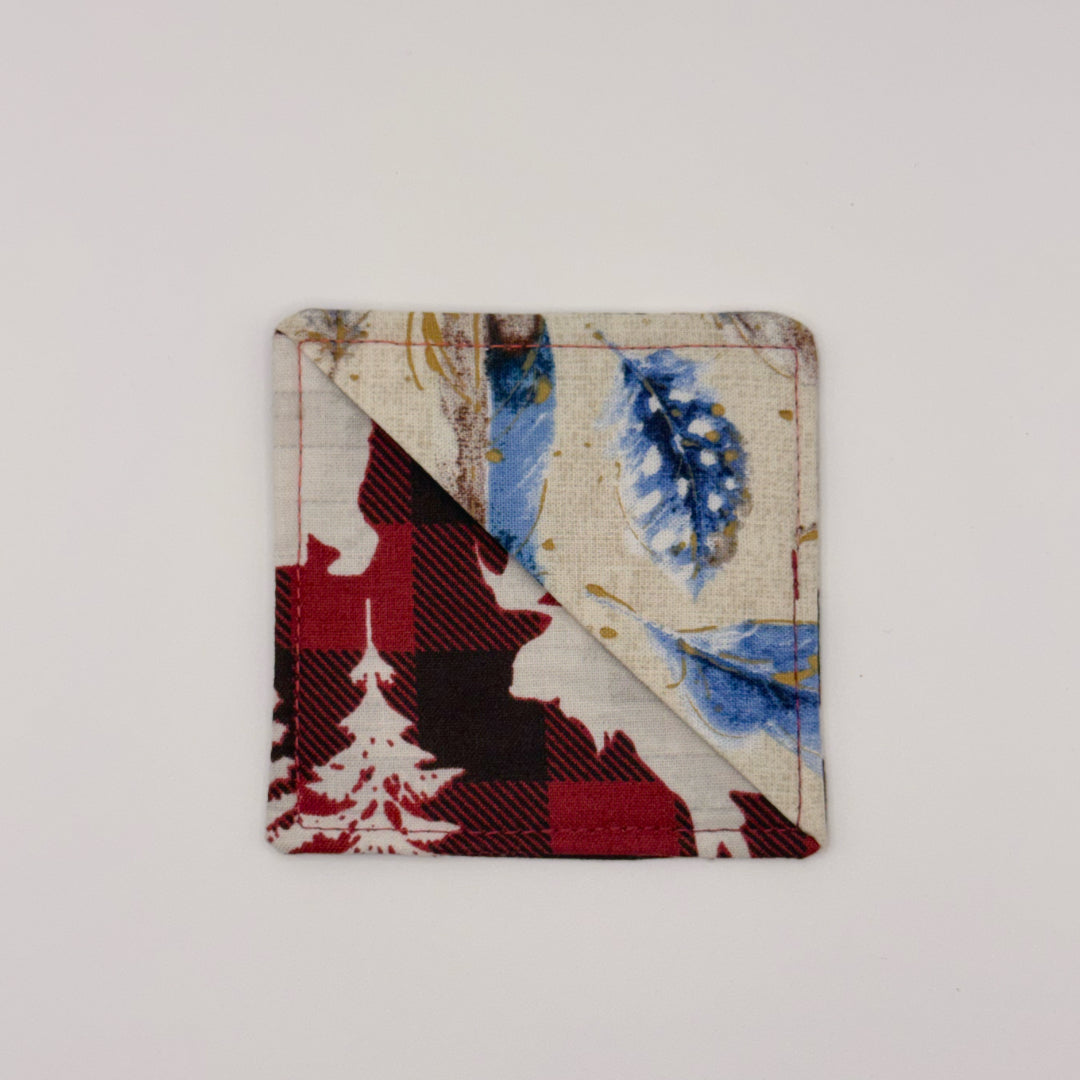 Fabric Bookmark // Nature on Plaid with Feathers