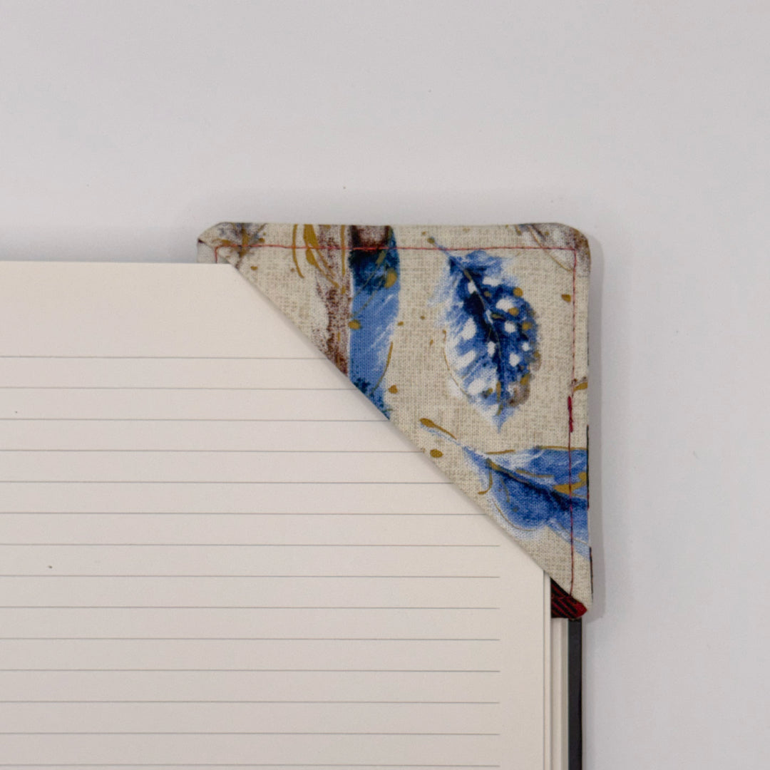 Fabric Bookmark // Nature on Plaid with Feathers