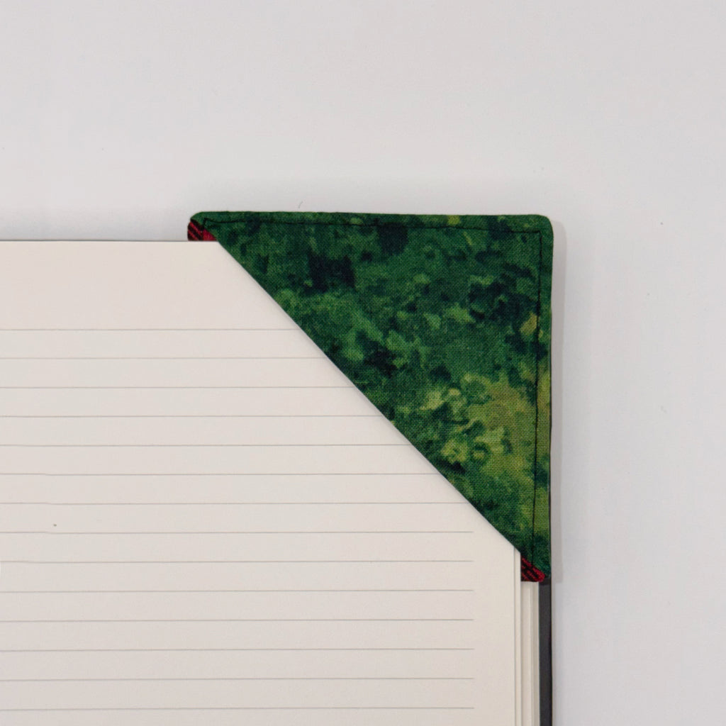 Fabric Bookmark // Nature on Plaid with Green Accent