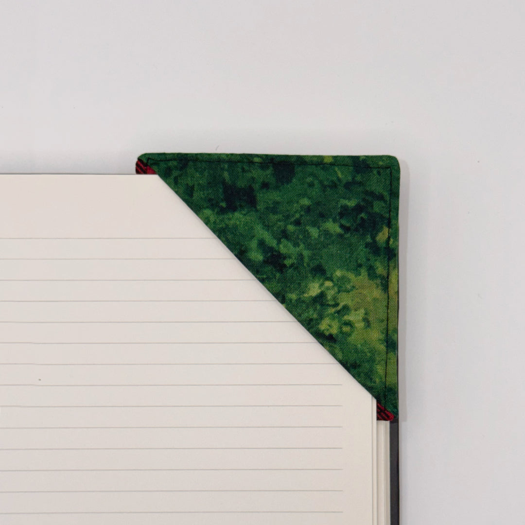 Fabric Bookmark // Nature on Plaid with Green Accent