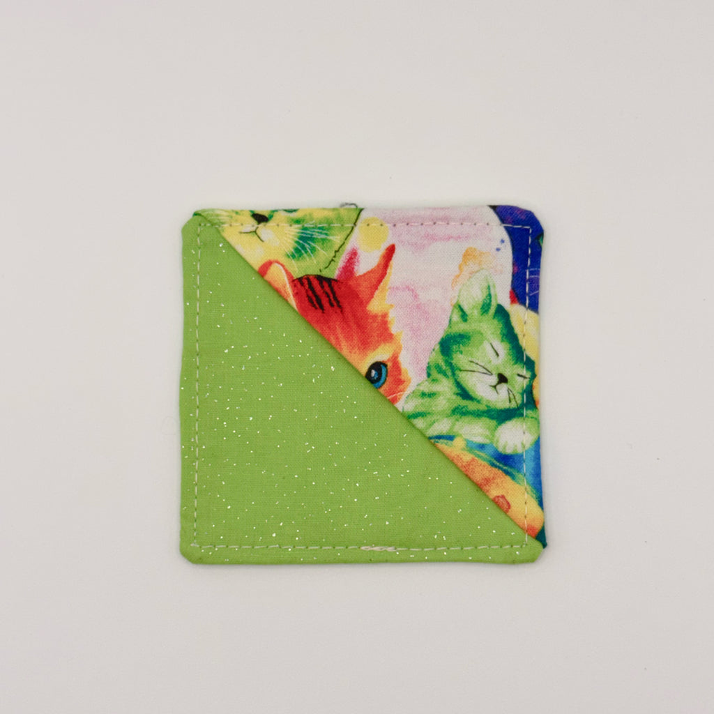 Fabric Bookmark // Green sparkles with Cats