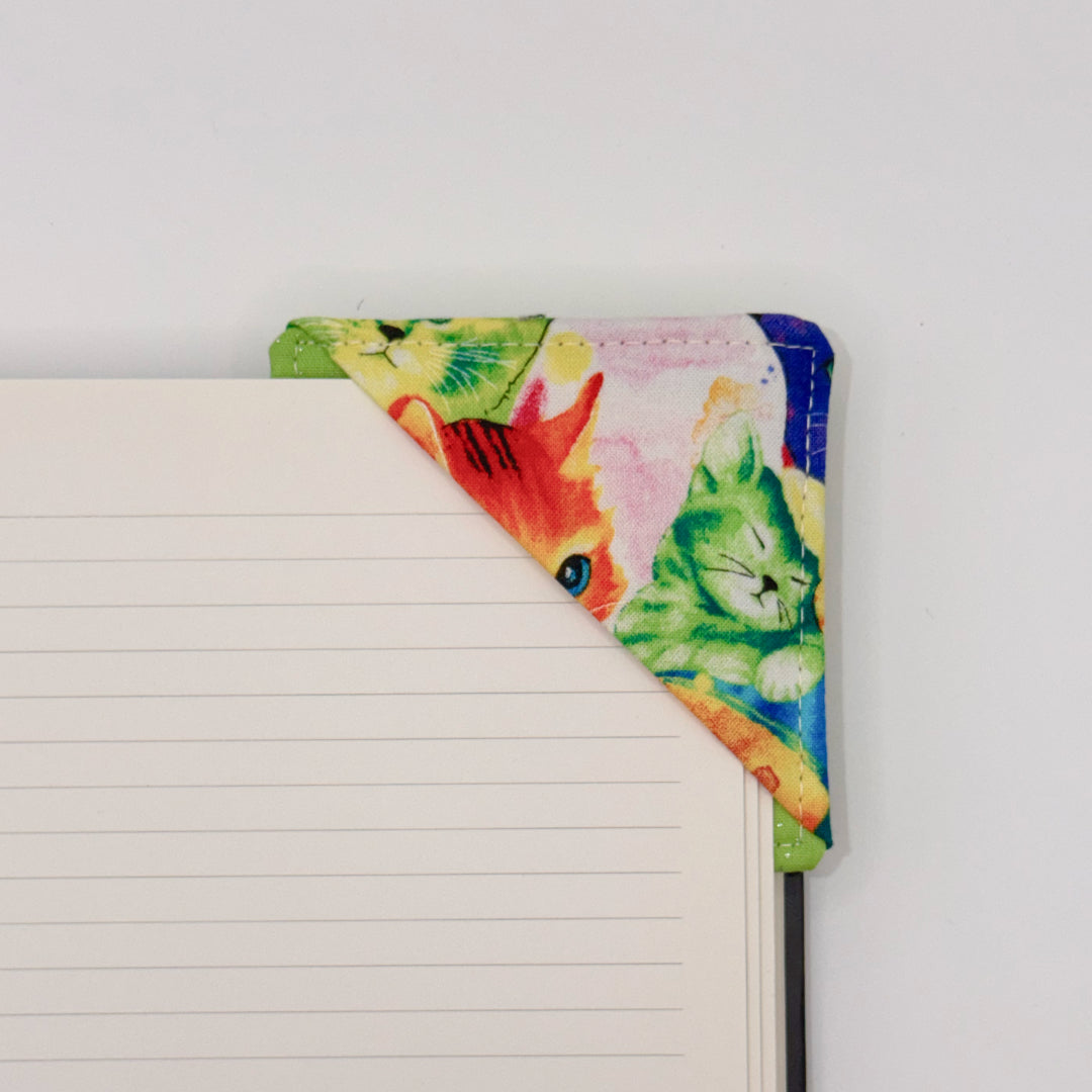 Fabric Bookmark // Green sparkles with Cats