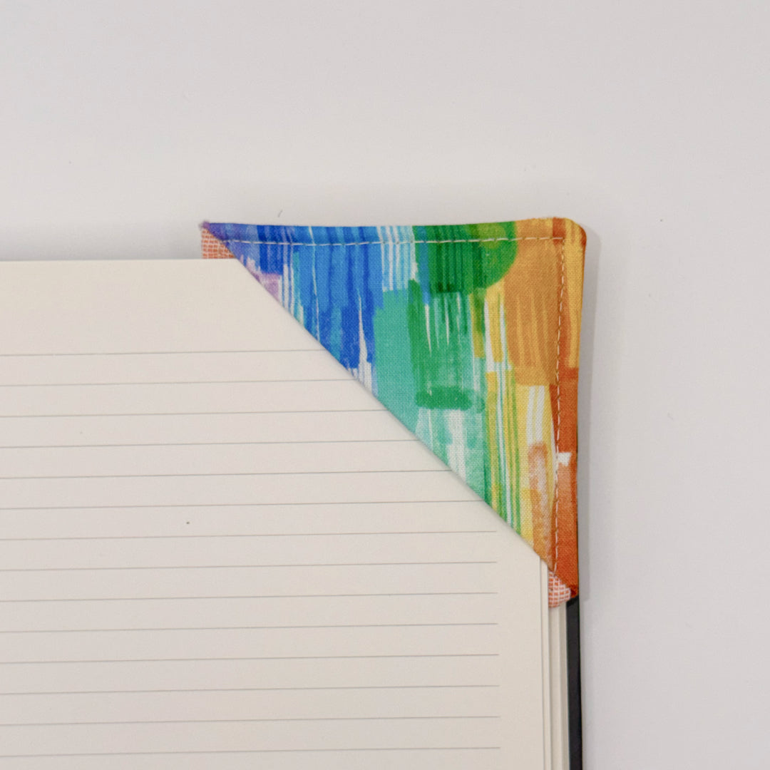 Fabric Bookmark // Orange Accent with Rainbow Paint