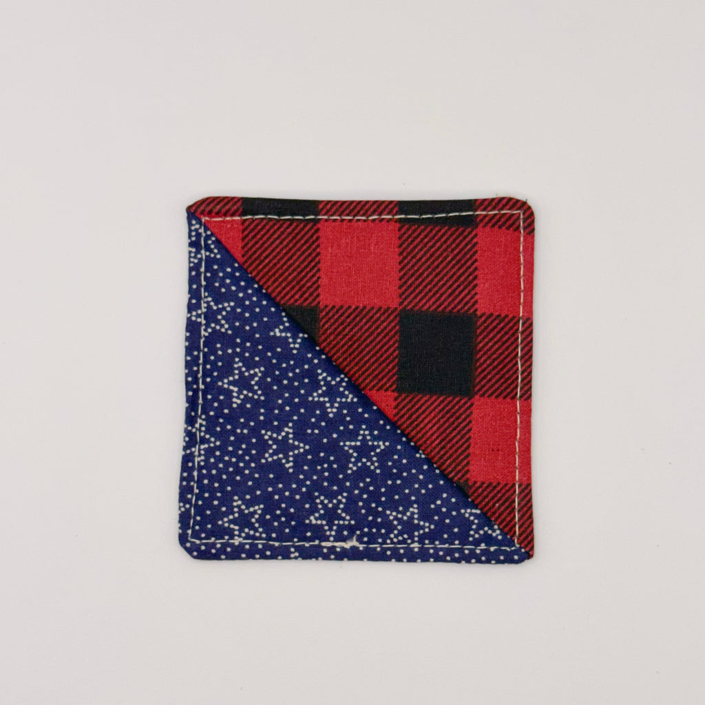 Fabric Bookmark // White Stars on Navy with Red Plaid