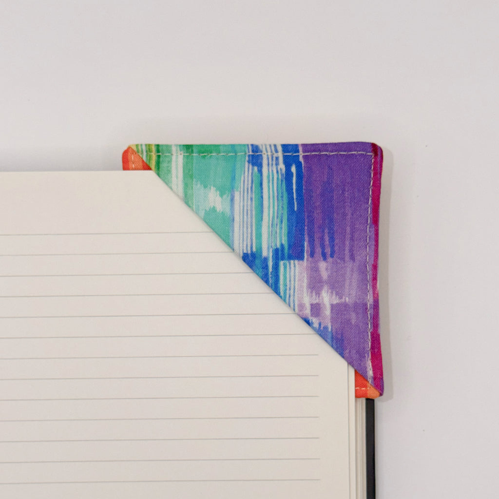 Fabric Bookmark // Orange stripes with Painted Rainbow