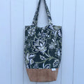 Cork Bottomed Tote // M Ottoman Floral Green with Cork Fabric