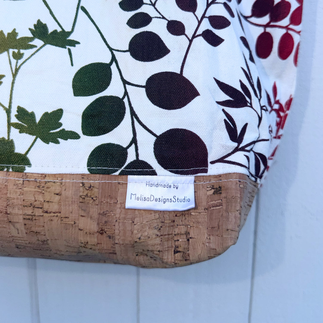 Cork Bottomed Tote // M Leaves in Rainblow Colors with Cork Fabric