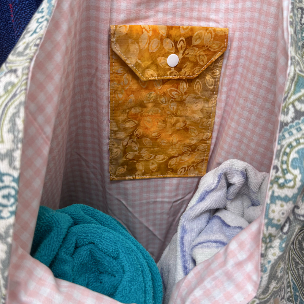 Cork Bottom Tote - XL // Ottoman Mosaic in Teal Print over Natural Cork Fabric